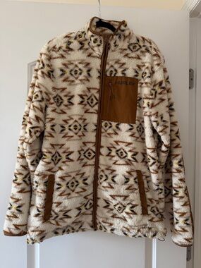 Hurley Cream and Brown Sherpa Jacket with Subtle Yellow Detail
